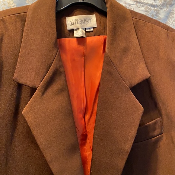 IN TRANSIT VINTAGE POLYESTER BROWN BLAZER SZ 10 - Picture 5 of 11